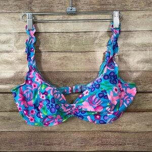 Sand Castle Women’s Pink Blue Purple Tropical Bandeau Bikini Size: 16